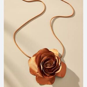 Anthropologie Floral Rosette Wrap Necklace Leather Cord